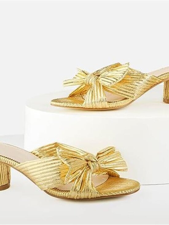 MUCCCUTE Women's Bow Knot Heeled Sandals Ankle Buckle Strap Chunky Heeled - Picture 5 of 7